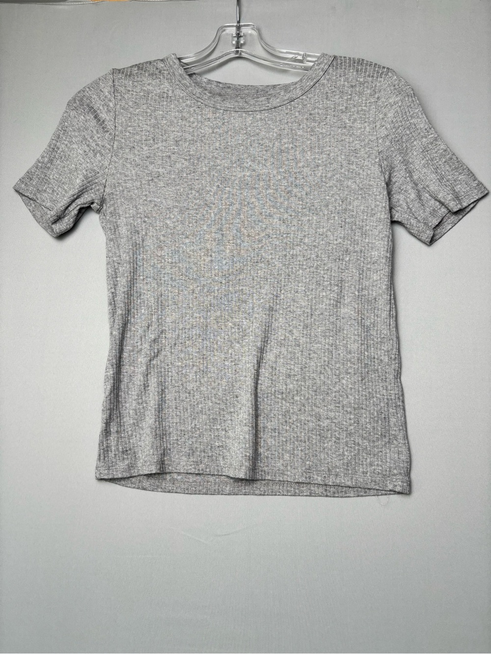 Lucky Brand Ribbed Knit Short Sleeve Tee Gray Modal Blend Women’s Size Small